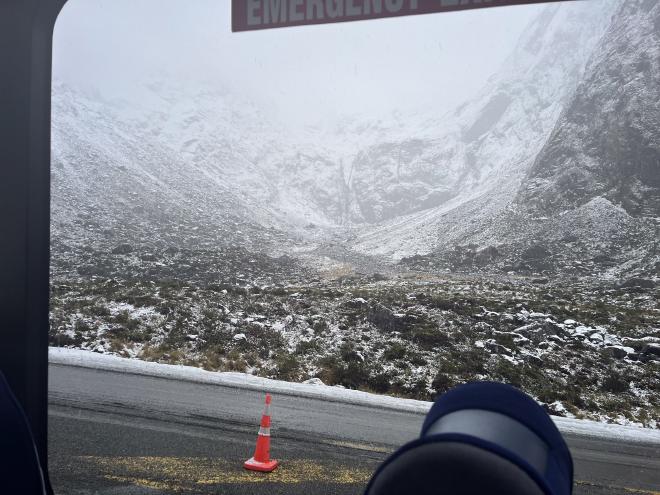 Frozen winter wonderland before Homer Tunnel
