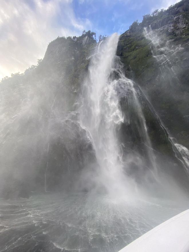 One of the many waterfalls in Milford Sound