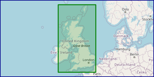 Image showing a map of the United Kingdom and a blue box showing the bounds of the EPSG:27700 reference system