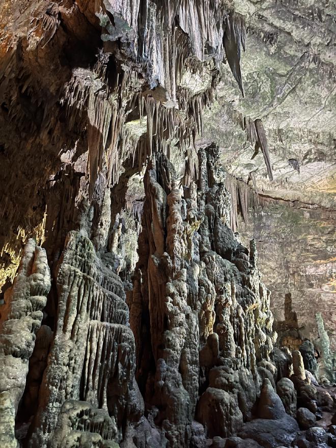 Stalagmites and stalactites in the caves