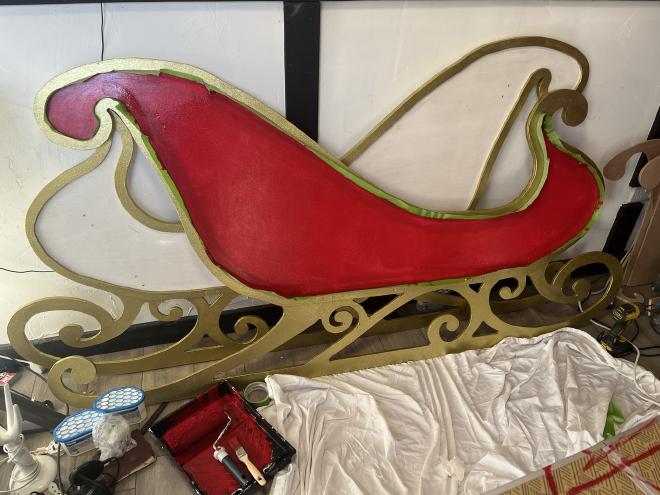 The first coat of red on the side panel