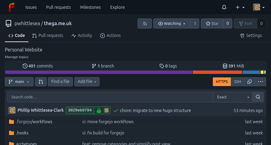 My self-hosted Forgejo instance A screenshot of a Forgejo repository